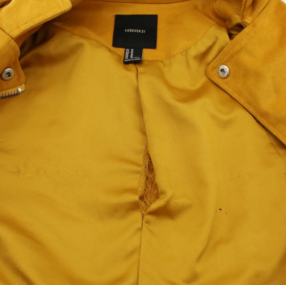 Forever 21 Women’s Mustard Yellow Microsuede Moto Jacket – Size L - Picture 10 of 13
